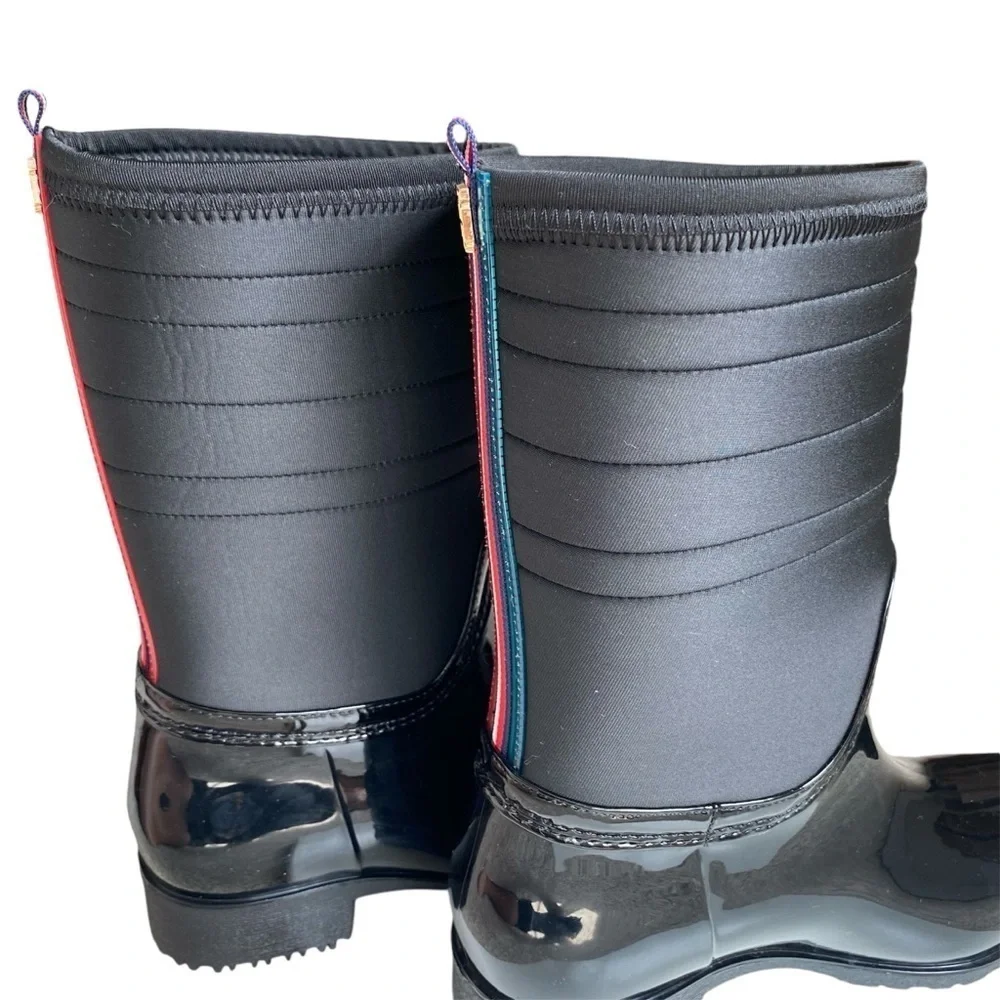 TOMMY HILFIGER Fonsi Rain Boots Round Almond Toe Black Red White Blue Women 8